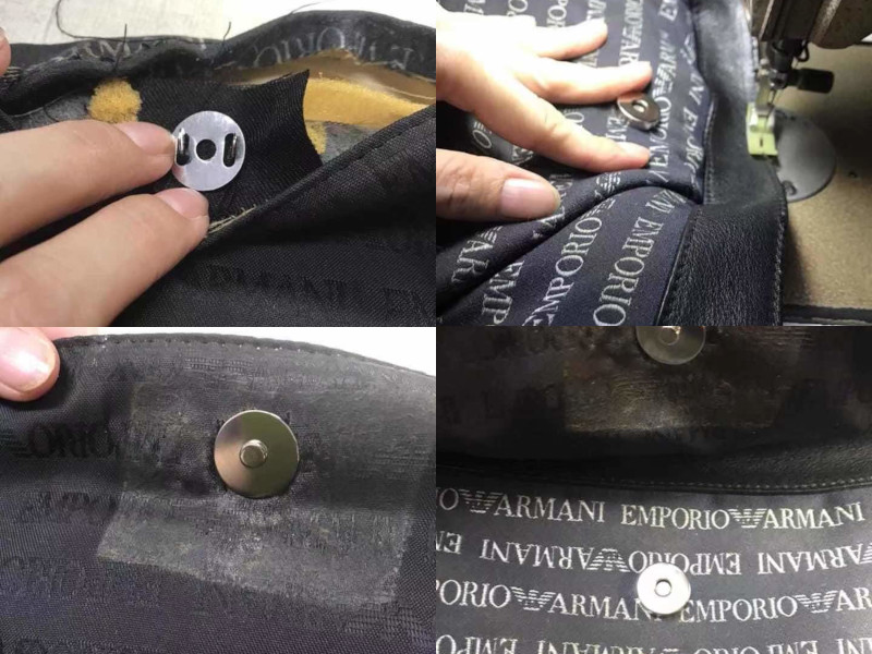 Replacement of branded handbag magnetic closure.