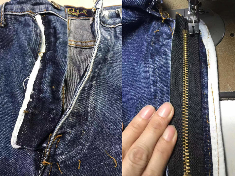 Repair of blue jeans zipper