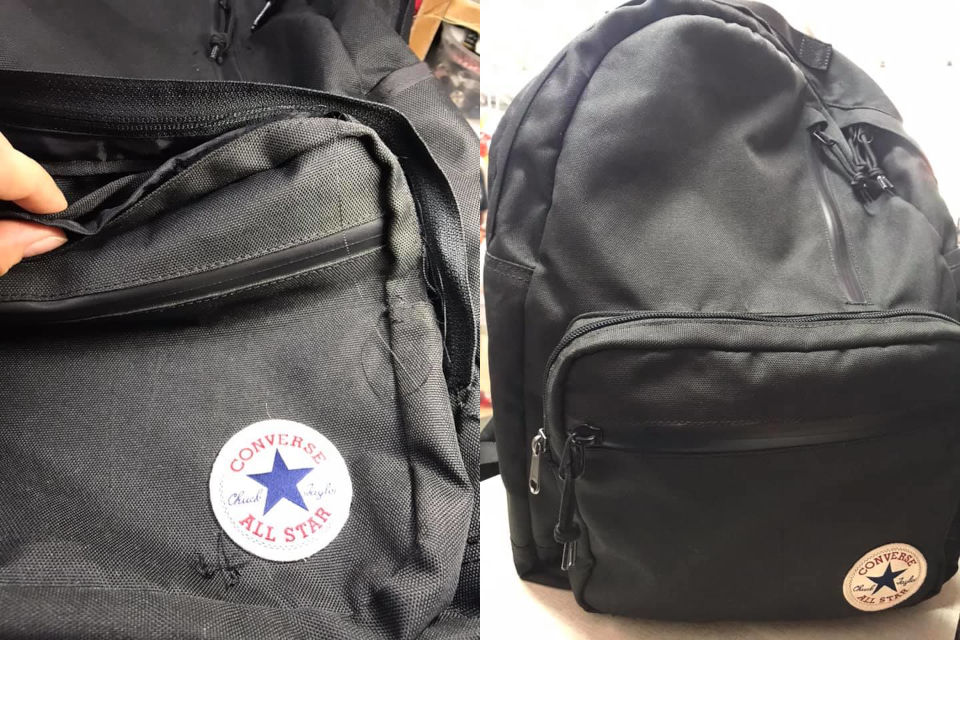Repair of Converse backpack by replacing the worn zipper.