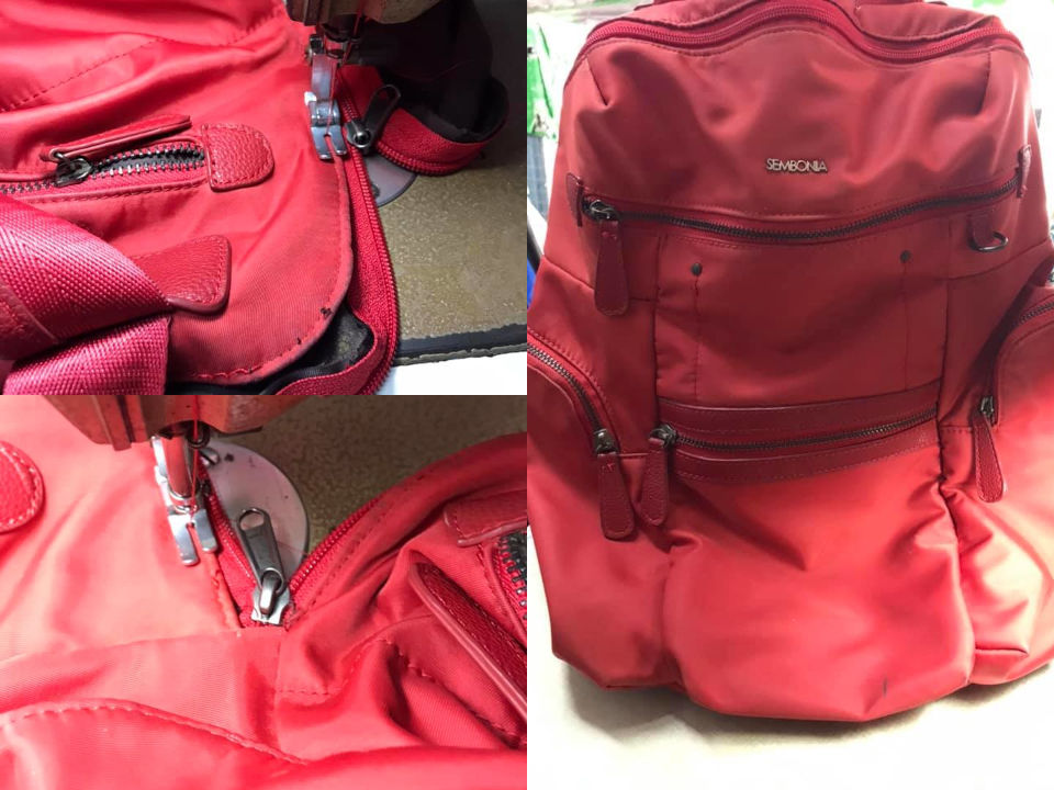 Red Sembonia packpack was repaired by replacing the worn zipper.
