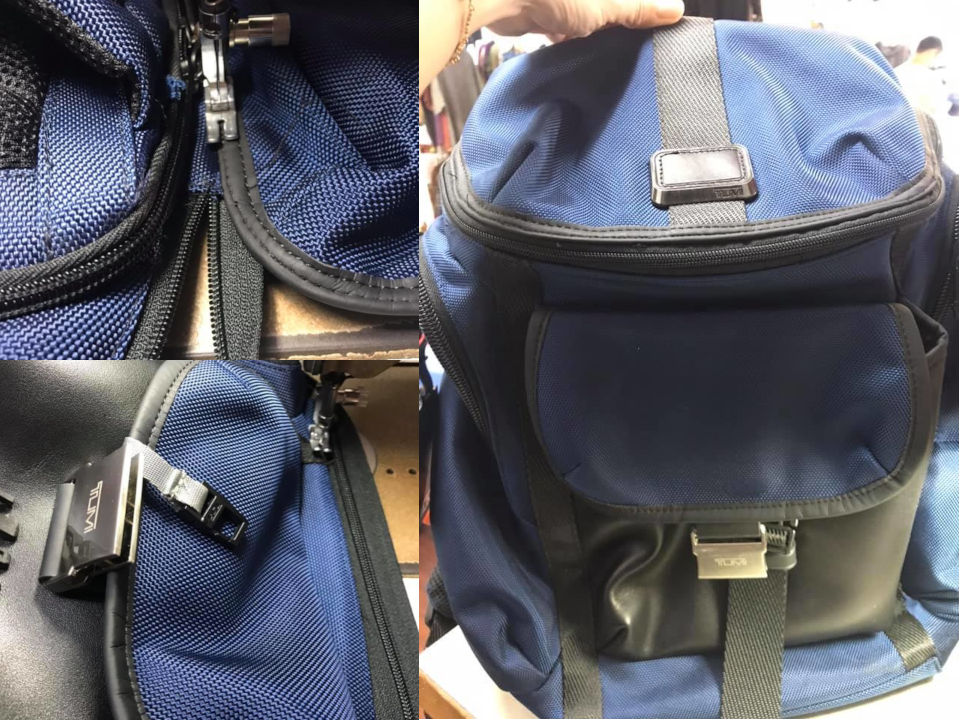 Repair of Tumi bag by replacing the worn out zipper.