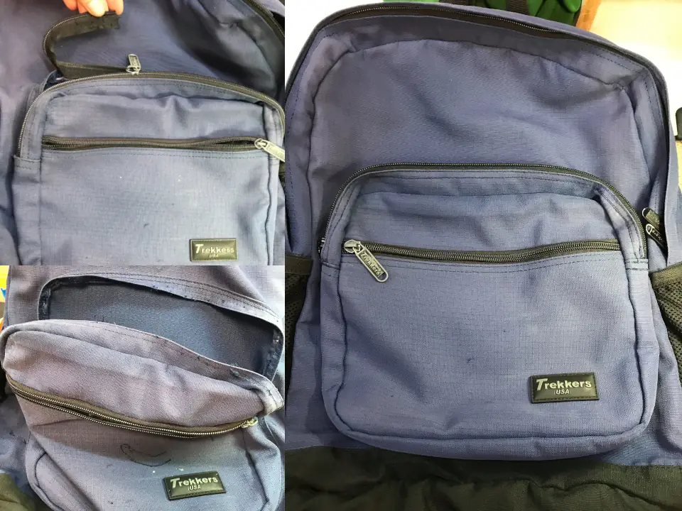 A Trekkers backpack was repaired after replacing the worn zipper of the outer compartment.